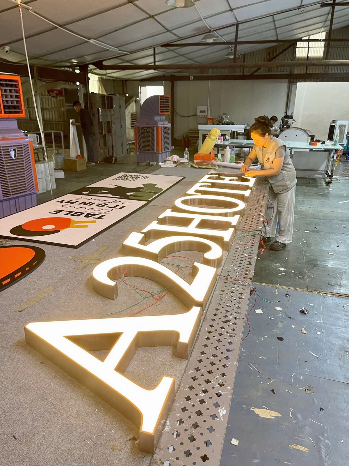 Front-lit channel letters in fabrication